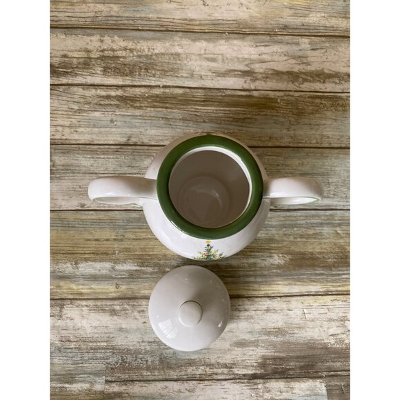 Radko Traditions Christmas Tree Sugar Bowl w/ Lid Green Trim 2000s - Picture 7 of 12